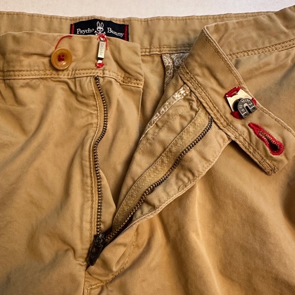 Psycho Bunny Size 38 Classic Chino Shorts Dark Khaki Tan 9" Inseam - Picture 10 of 10